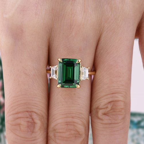 Three-Stone Emerald Green Engagement Ring - Black Diamonds New York