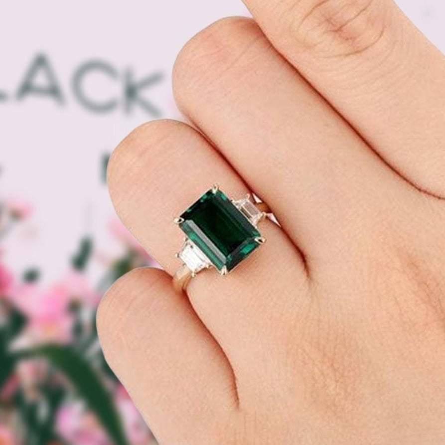 Edwardian Emerald Gold Ring, Vintage Emerald Gold Ring, Solitaire Emer –  Adina Stone Jewelry
