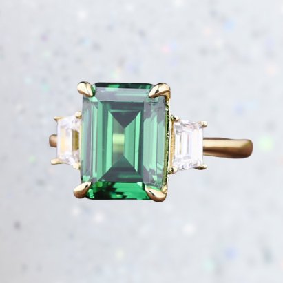 Three-Stone Emerald Green Engagement Ring - Black Diamonds New York