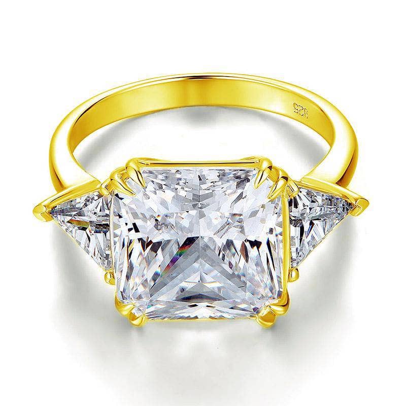 Three-Stone Luxury Anniversary Ring 8 Carat Created Diamond Yellow Gold Plated-Black Diamonds New York