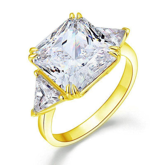 Three-Stone Luxury Anniversary Ring 8 Carat Created Diamond Yellow Gold Plated