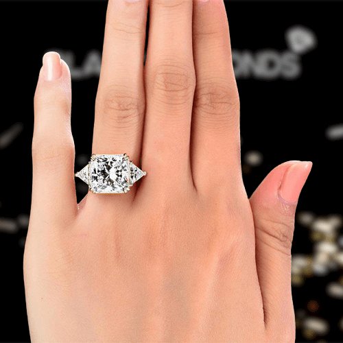 Three-Stone Luxury Anniversary Ring 8 Carat Created Diamond Yellow Gold Plated-Black Diamonds New York