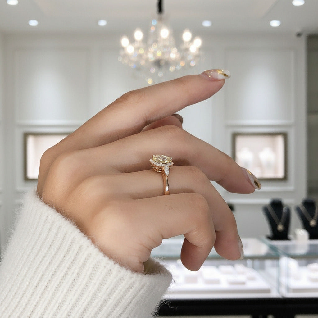 Three Stone Pear Brilliant Cut Yellow Diamond Option Engagement Ring-Black Diamonds New York