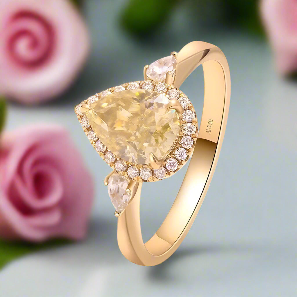 Three Stone Pear Brilliant Cut Yellow Diamond Engagement Ring-Black Diamonds New York