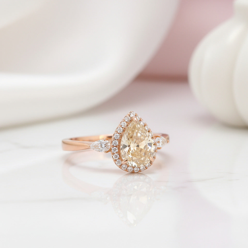 Three Stone Pear Brilliant Cut Yellow Diamond Option Engagement Ring-Black Diamonds New York