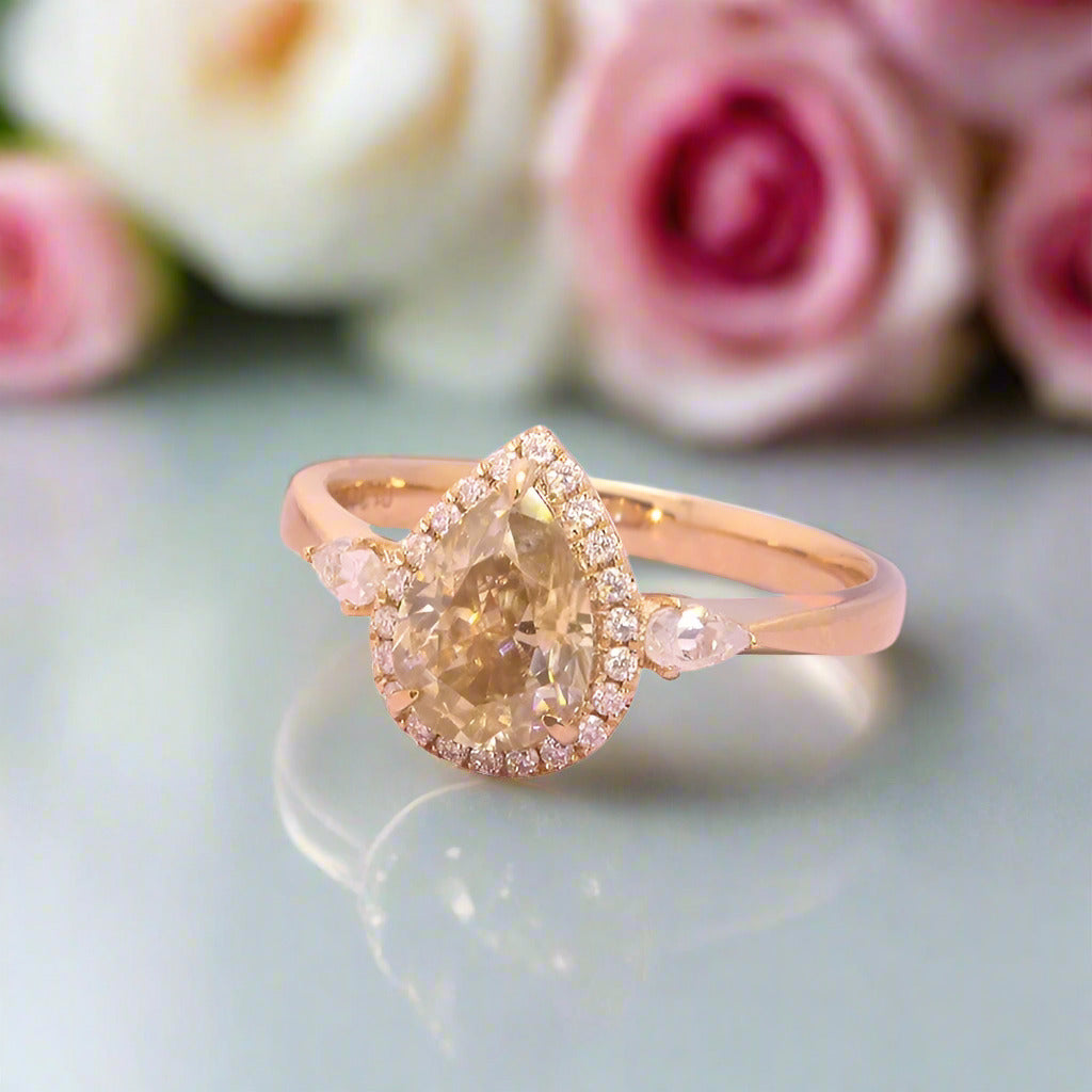 Three Stone Pear Brilliant Cut Yellow Diamond Engagement Ring-Black Diamonds New York