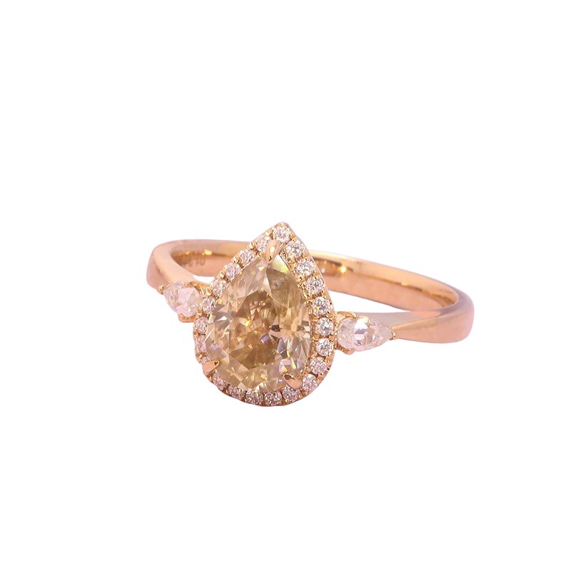 Three Stone Pear Brilliant Cut Yellow Moissanite Engagement Ring-Black Diamonds New York