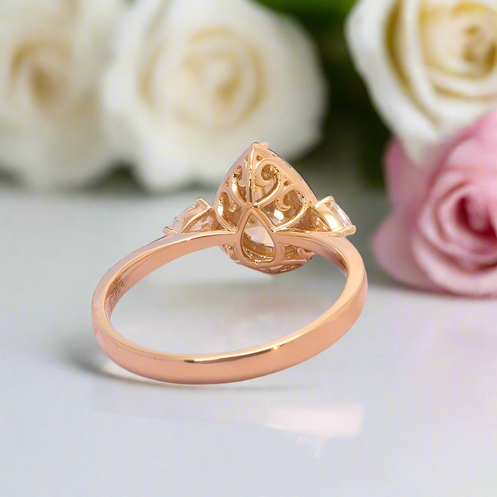 Three Stone Pear Brilliant Cut Yellow Diamond Engagement Ring-Black Diamonds New York