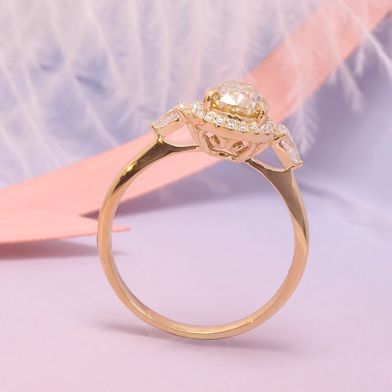 Three Stone Pear Brilliant Cut Yellow Moissanite Engagement Ring-Black Diamonds New York