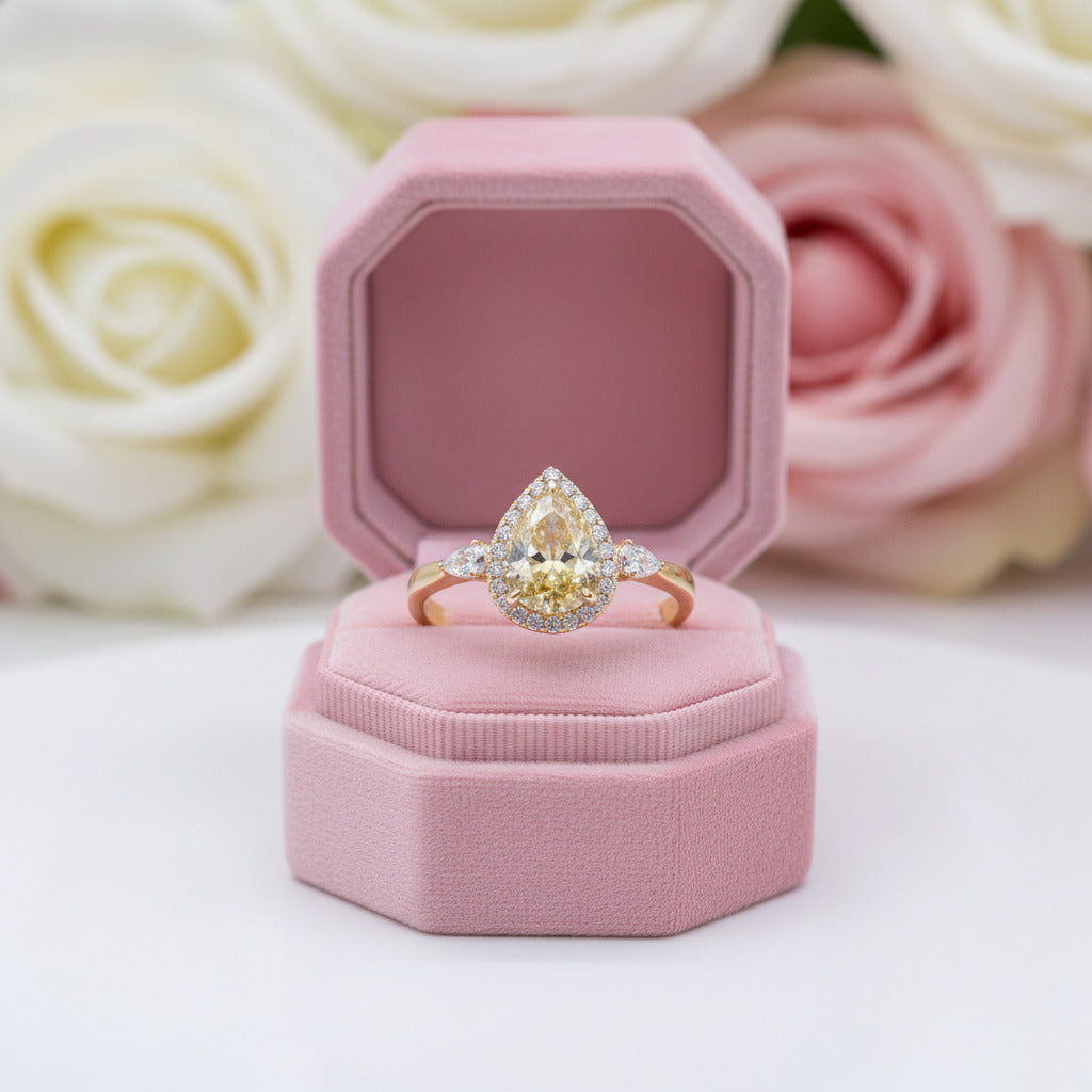 Three Stone Pear Brilliant Cut Yellow Diamond Engagement Ring-Black Diamonds New York