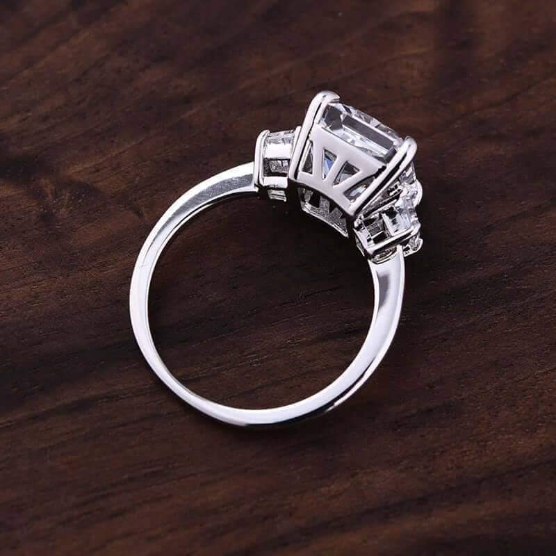 Three Stone Radiant Cut Certified Moissanite Engagement Ring-Black Diamonds New York