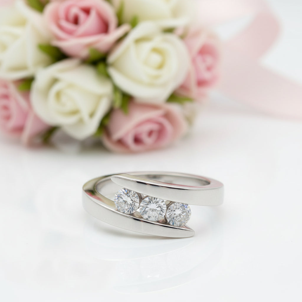 Three Stones 4mm Diamond Option Engagement Ring-Black Diamonds New York