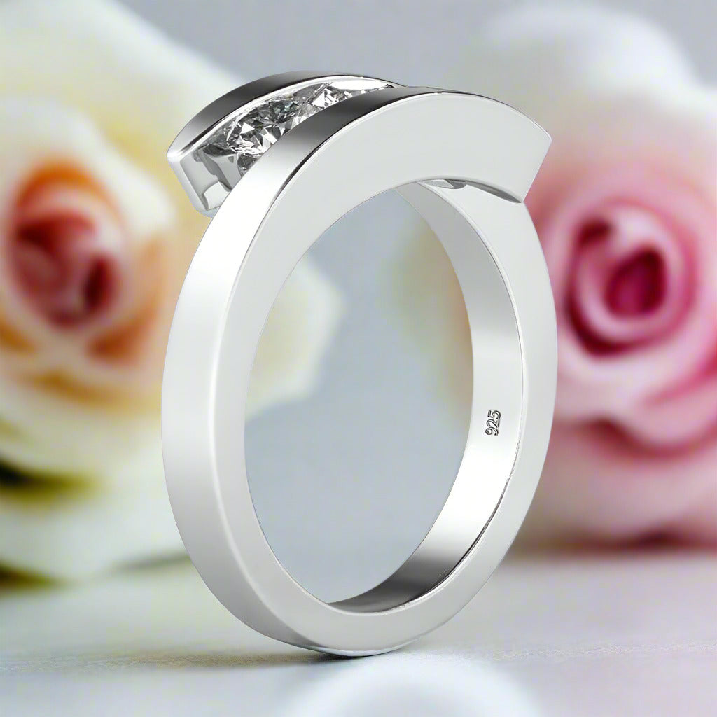 Three Stones 4mm Diamond Engagement Ring-Black Diamonds New York