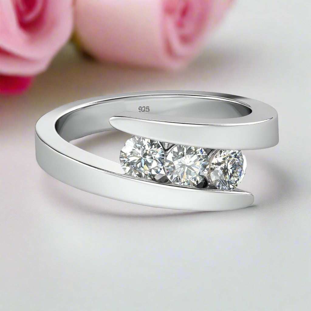 Three Stones 4mm Diamond Engagement Ring-Black Diamonds New York