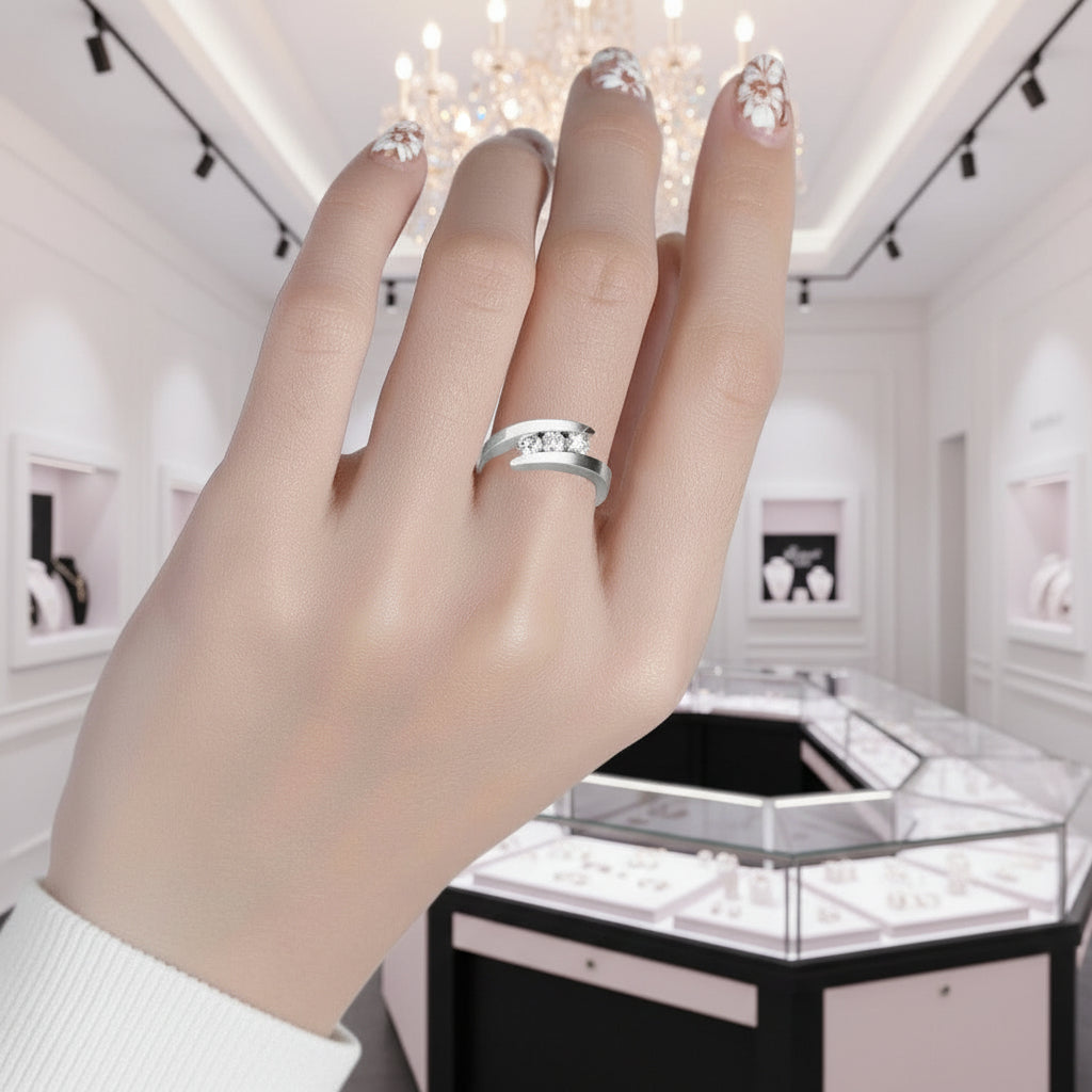 Three Stones 4mm Diamond Engagement Ring-Black Diamonds New York