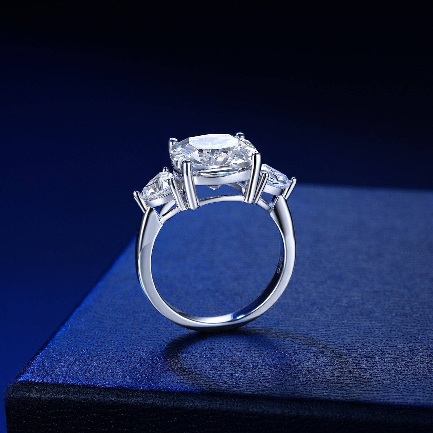 Three-stones Cushion Triangle Cut EVN Stone Engagement Ring - Black Diamonds New York