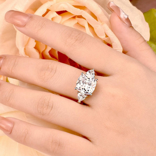 Three-stones Cushion Triangle Cut Created Diamond Engagement Ring-Black Diamonds New York
