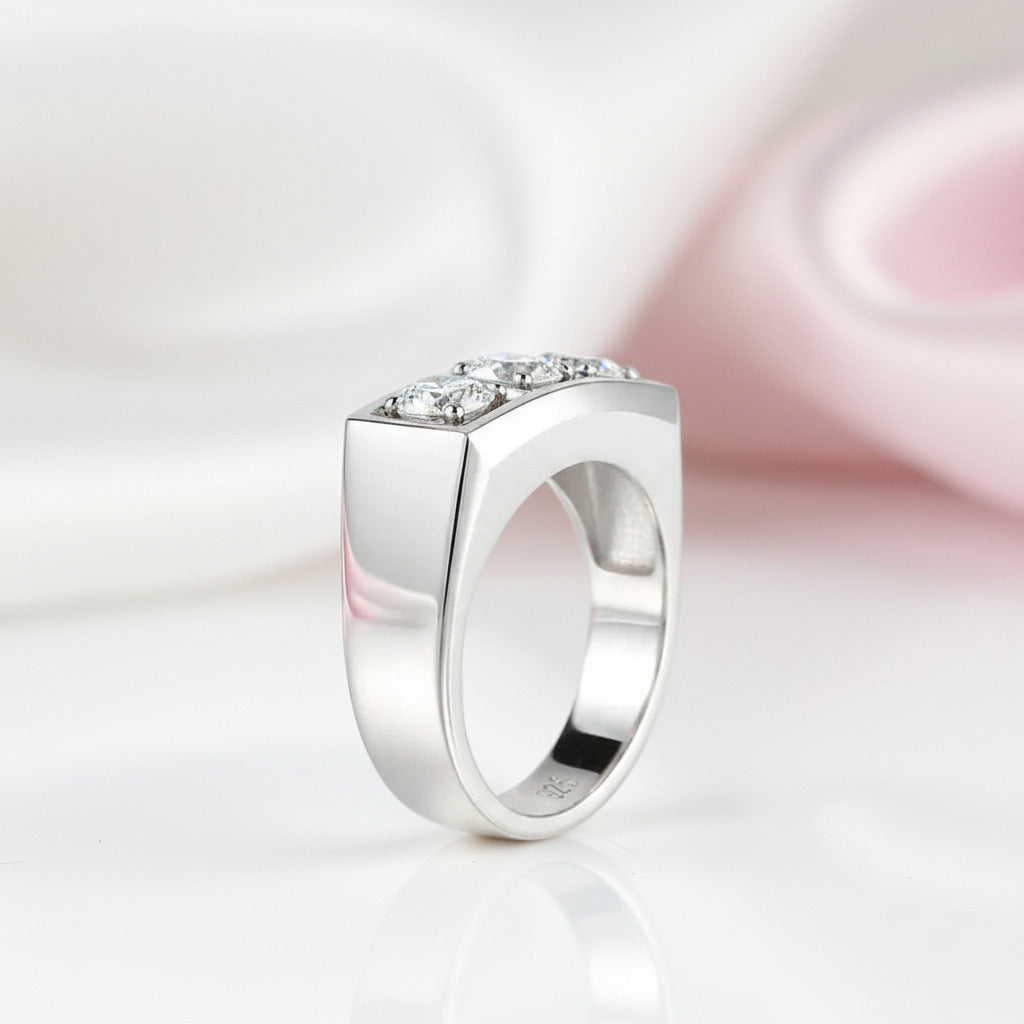 Three Stones Diamond Option Men's Wedding Band-Black Diamonds New York