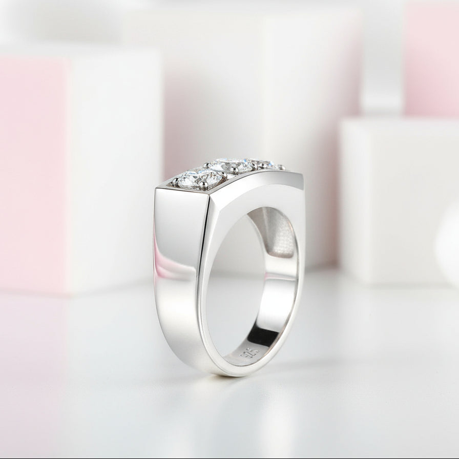 Three Stones Diamond Men's Wedding Band-Black Diamonds New York