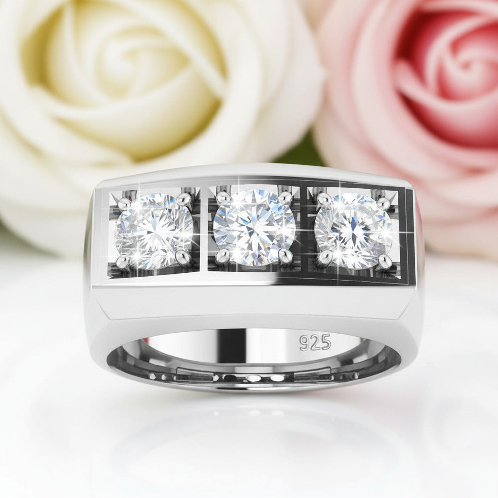 Three Stones Diamond Men's Wedding Band-Black Diamonds New York