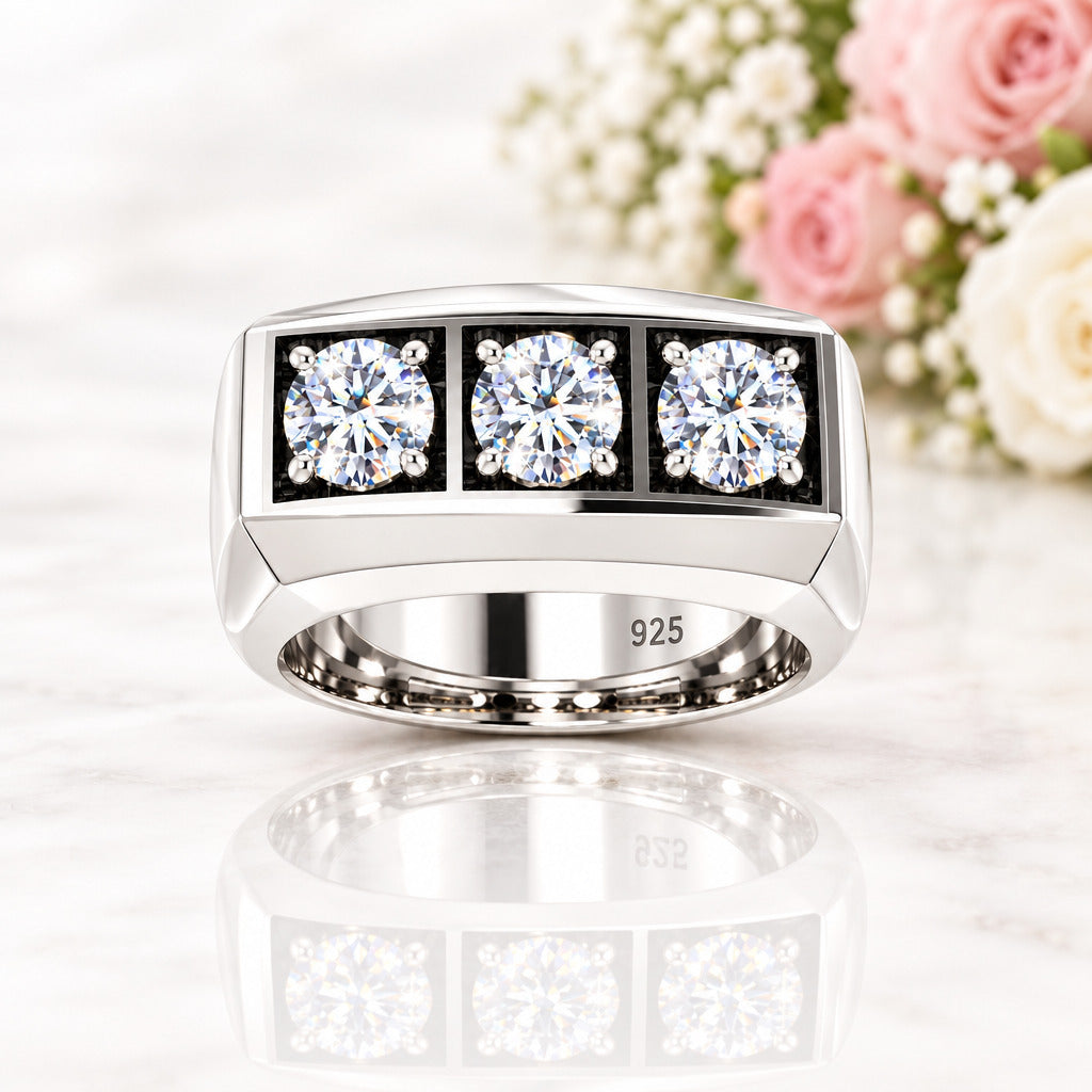 Three Stones Diamond Option Men's Wedding Band-Black Diamonds New York