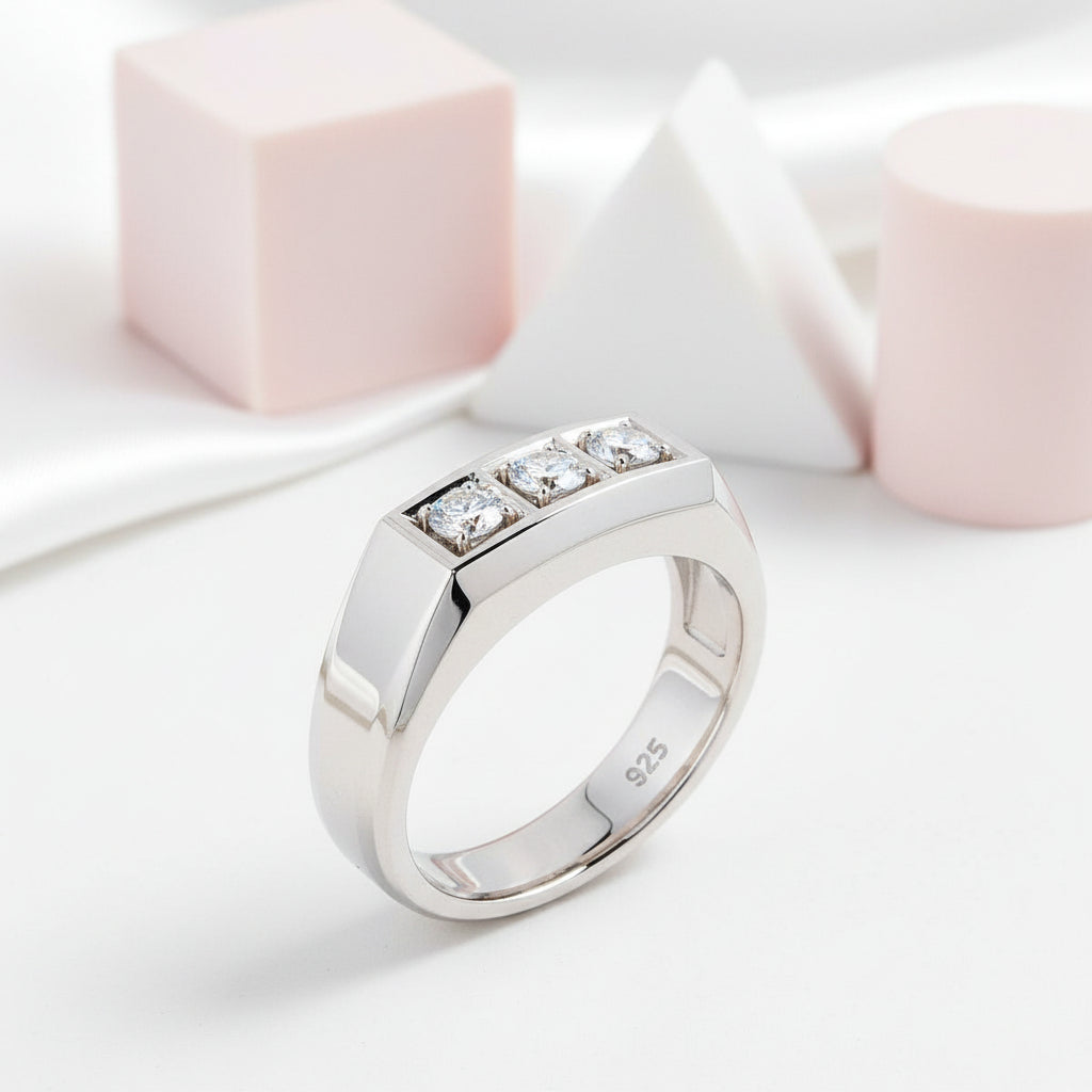 Three Stones Diamond Men's Wedding Band-Black Diamonds New York