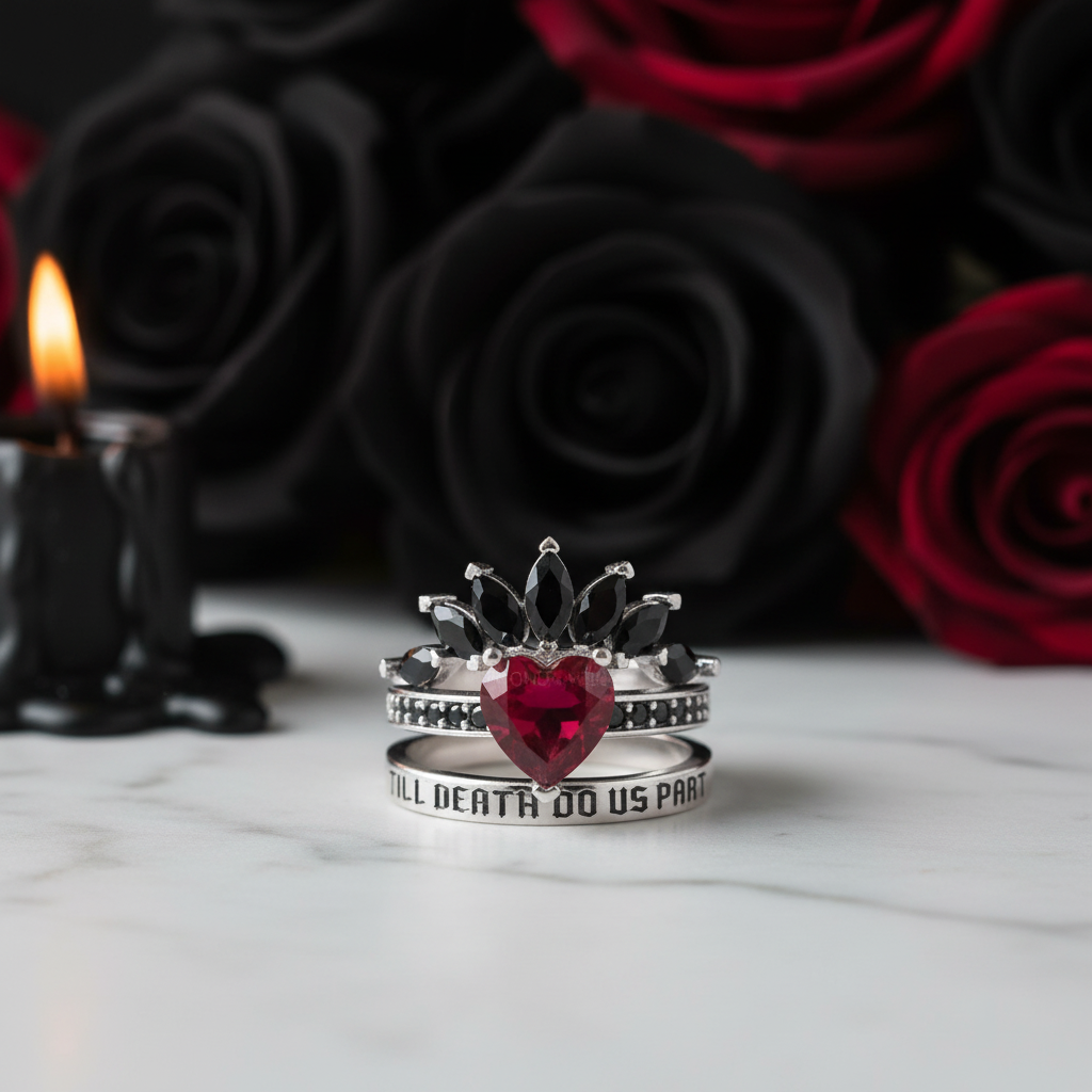 Till Death Do Us Part- 1.5 Carat Heart Created Diamond Option Wedding Ring Set-Black Diamonds New York