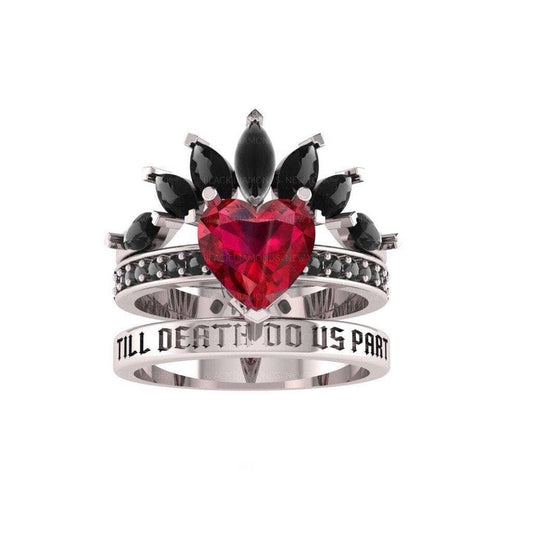 Till Death Do Us Part- 1.5 Carat Heart Created Diamond Wedding Ring Set-Black Diamonds New York