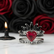 Till Death Do Us Part- 1.5 Carat Heart Created Diamond Wedding Ring Set-Black Diamonds New York