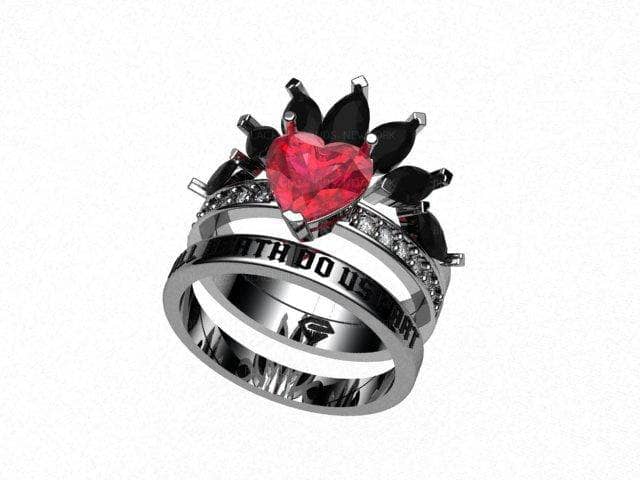 Till Death Do Us Part- 1.5 Carat Heart EVN™ Diamond Wedding Ring Set-Black Diamonds New York