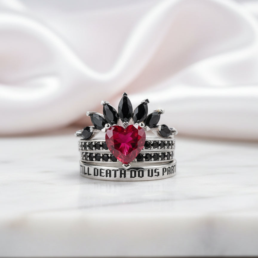 Till Death Do Us Part- 1.5 Carat Heart Created Diamond Wedding Ring Set-Black Diamonds New York