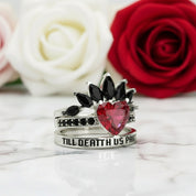 Till Death Do Us Part- 1.5 Carat Heart Created Diamond Wedding Ring Set-Black Diamonds New York