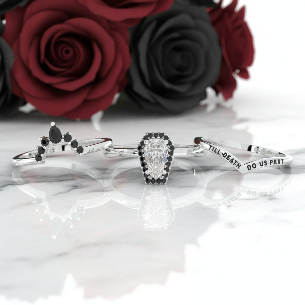 Till Death Do Us Part Ring Set with Coffin Cut Diamond-Black Diamonds New York