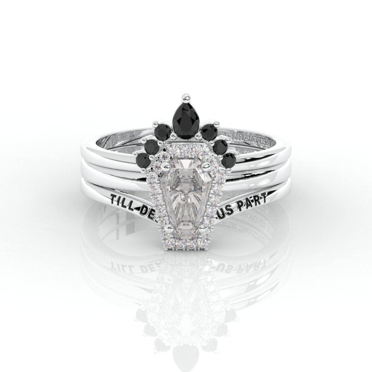 Till Death Do Us Part Rings- Rare Coffin Cut Diamond 14k White Gold Ring Set-Black Diamonds New York