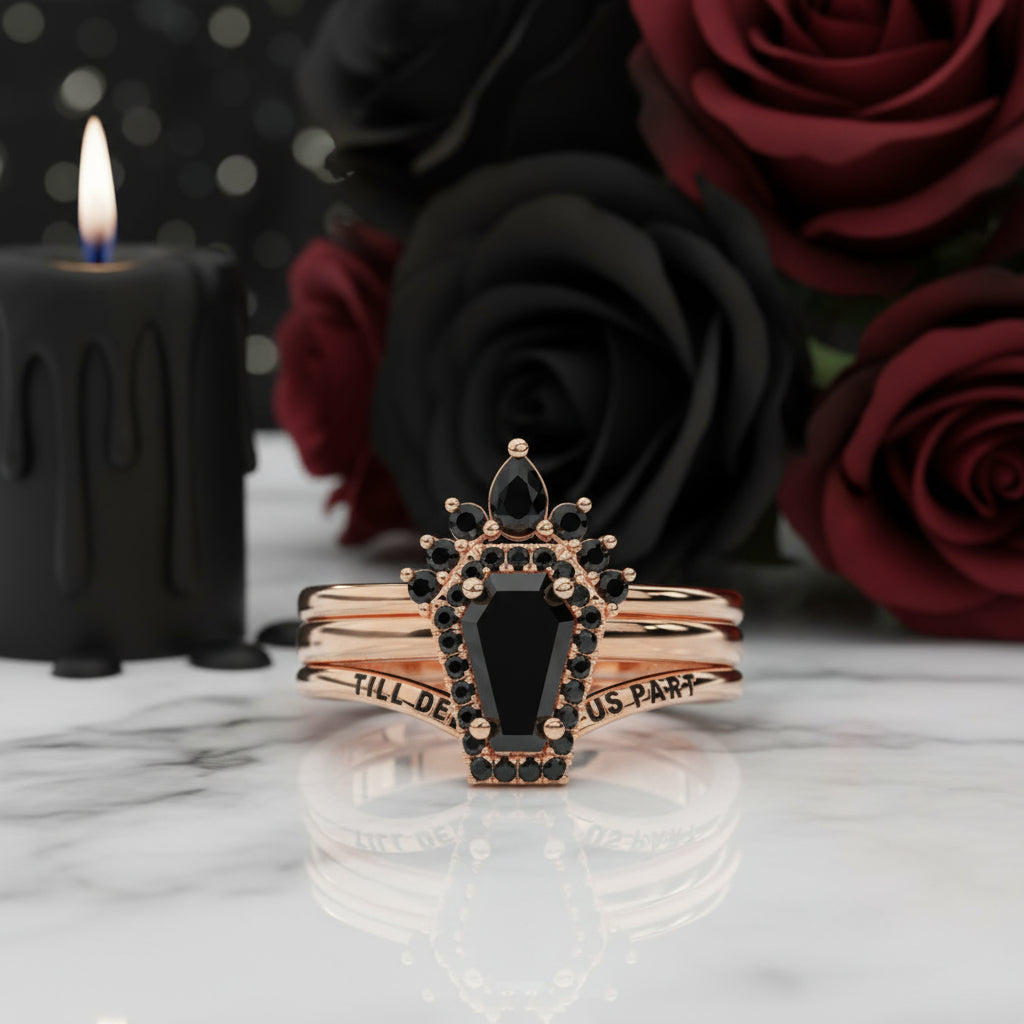 Till Death Do Us Part Ring Set with Coffin Cut Diamond Option-Black Diamonds New York