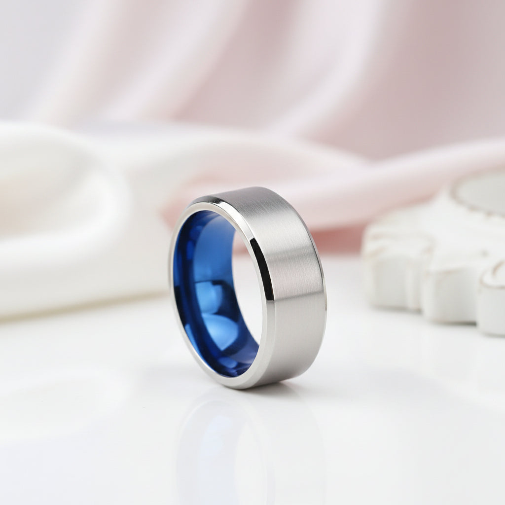 Titanium and Classic Blue Men's Wedding Band-Black Diamonds New York