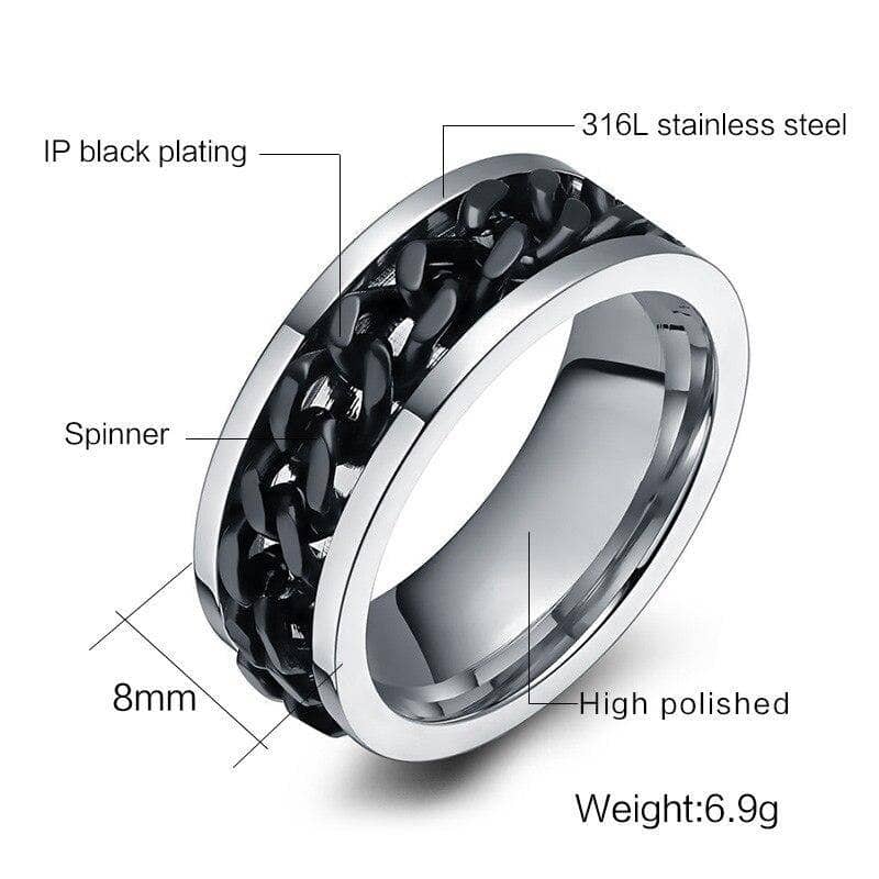 Titanium Stainless Steel Black Chain Spinner Ring - Black Diamonds New Ring-Black Diamonds New York
