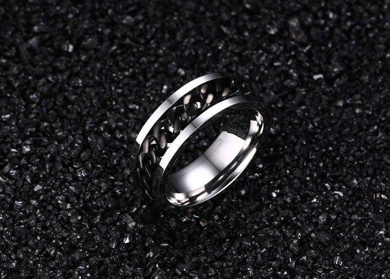 Titanium Stainless Steel Black Chain Ring - Black Diamonds New Ring
