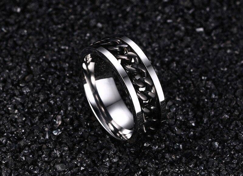 Titanium Stainless Steel Black Chain Spinner Ring - Black Diamonds New Ring-Black Diamonds New York