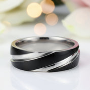 Titanium Steel Ring Band-Black Diamonds New York