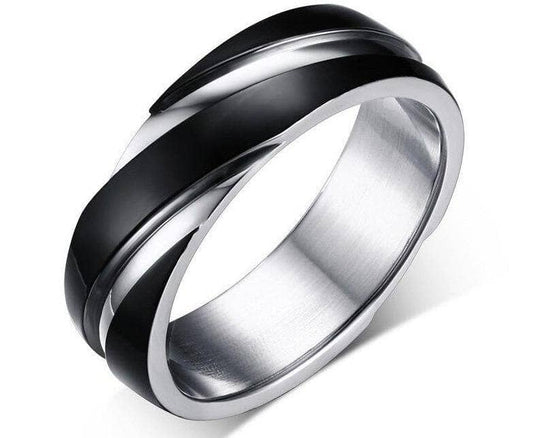 Titanium Steel Ring Band-Black Diamonds New York