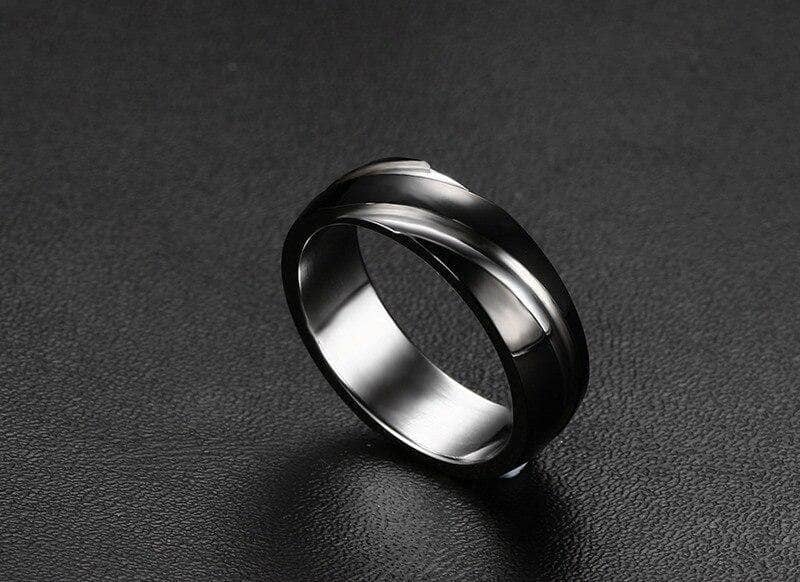 Titanium Steel Ring Band-Black Diamonds New York