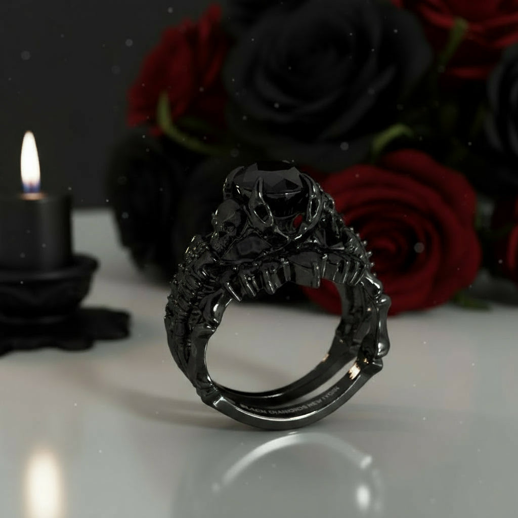 1.25 Carat Black Diamond Gothic Ring Set - Together Forever-Black Diamonds New York