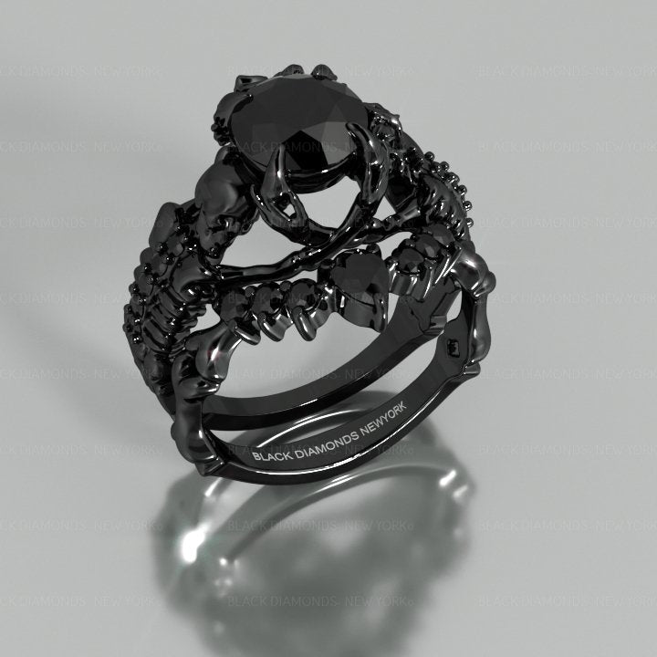 Together Forever- 1.25 Carat Black Moissanite Gothic Ring Set-Black Diamonds New York