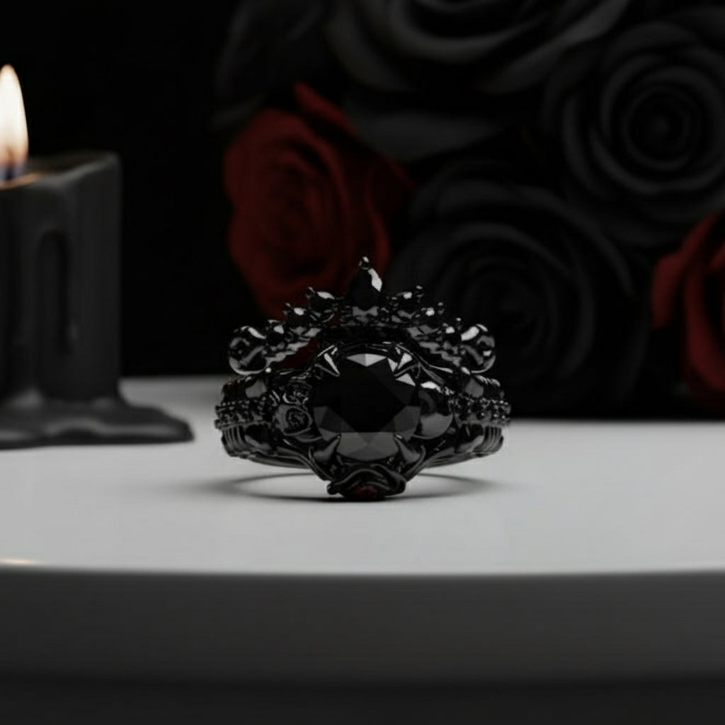 1.25 Carat Black Diamond Gothic Ring Set - Together Forever-Black Diamonds New York