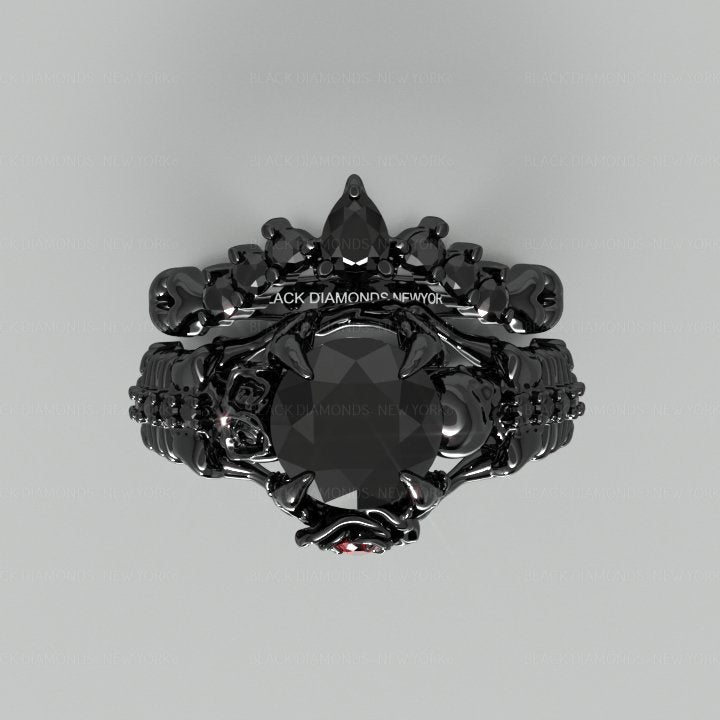 Together Forever- 1.25 Carat Black Moissanite Gothic Ring Set - Black Diamonds New York