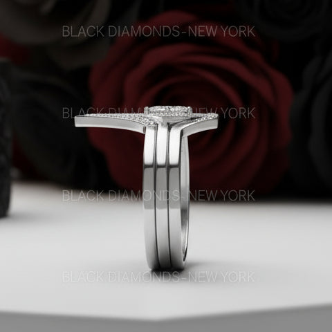 Together We Fly- Kite Shape Pear Diamond Promise Ring Set-Black Diamonds New York