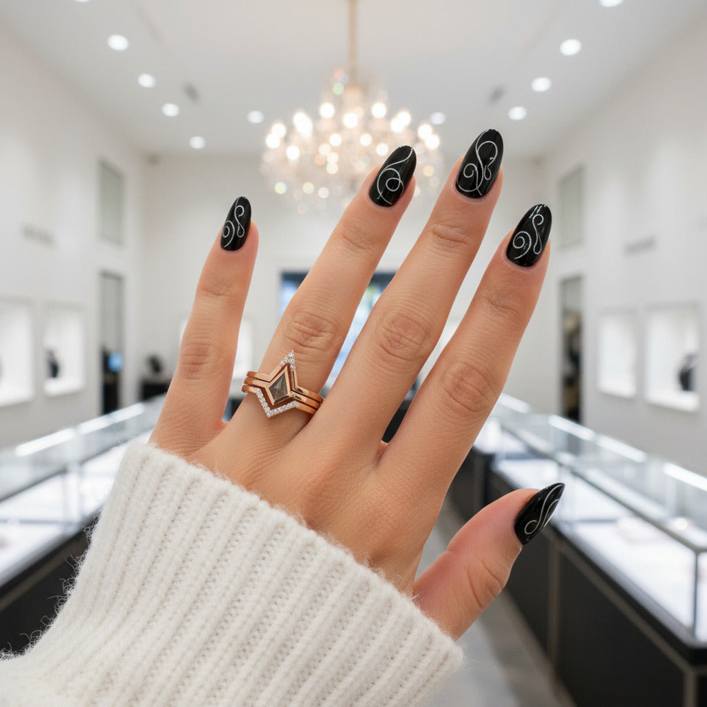 Together We Fly- Kite Shape Pear Diamond Option Promise Ring Set-Black Diamonds New York