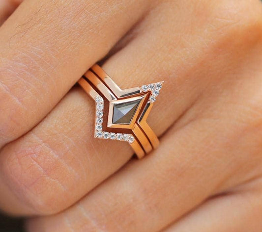 Together We Fly- Kite Shape Pear Diamond Promise Ring Set-Black Diamonds New York