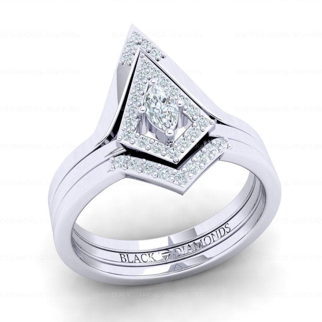 Together We Fly- Kite Shape Pear Moissanite Promise Ring Set-Black Diamonds New York